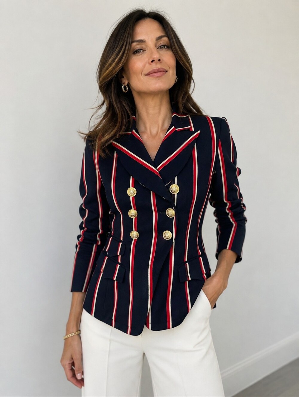 Altuzarra Navy, Red & White Striped Double-Breasted Blazer